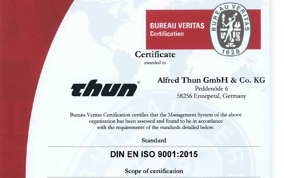 Now certified as per DIN EN ISO 9001:2015